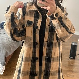 Lucky Brand NWT oversized camel plaid shirt jacket
